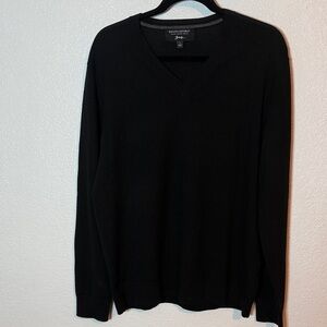 Banana Republic Black Baruffa Italian Merino Wool Classic V Neck Sweater Size Lg